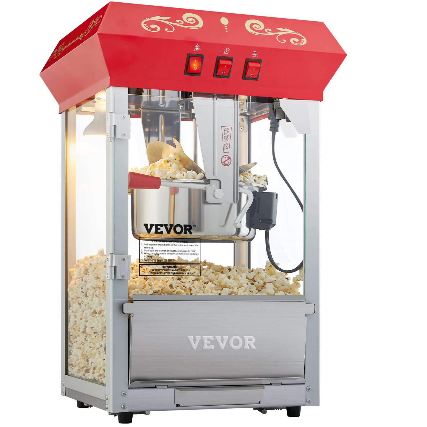 VEVOR Popcorn Popper Machine 8 Oz Countertop Popcorn Maker 850W 48 Cups Red