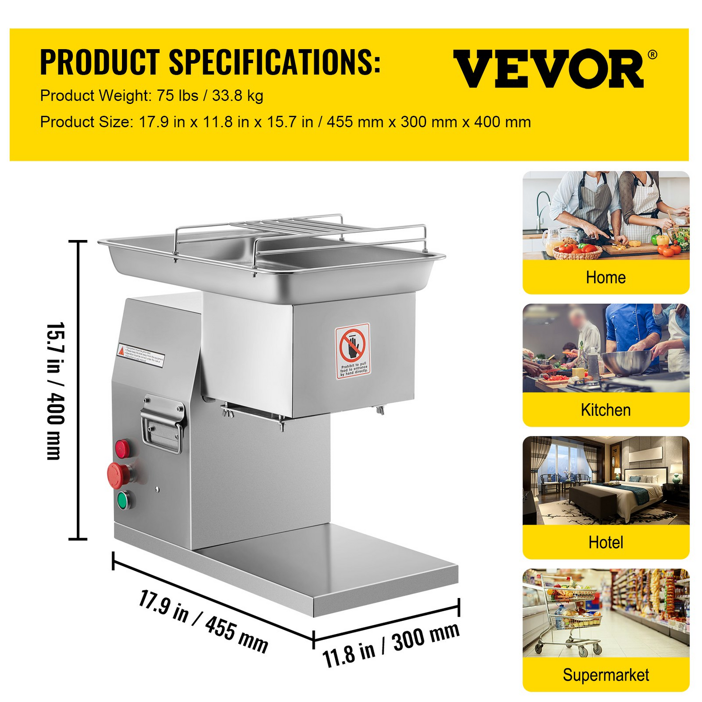 VEVOR Commercial Meat Cutter Machine 1100 LB/H 3mm Stainless Steel with Pulley 600W Electric Food Cutting Slicer for Kitchen Restaurant Supermarket Market