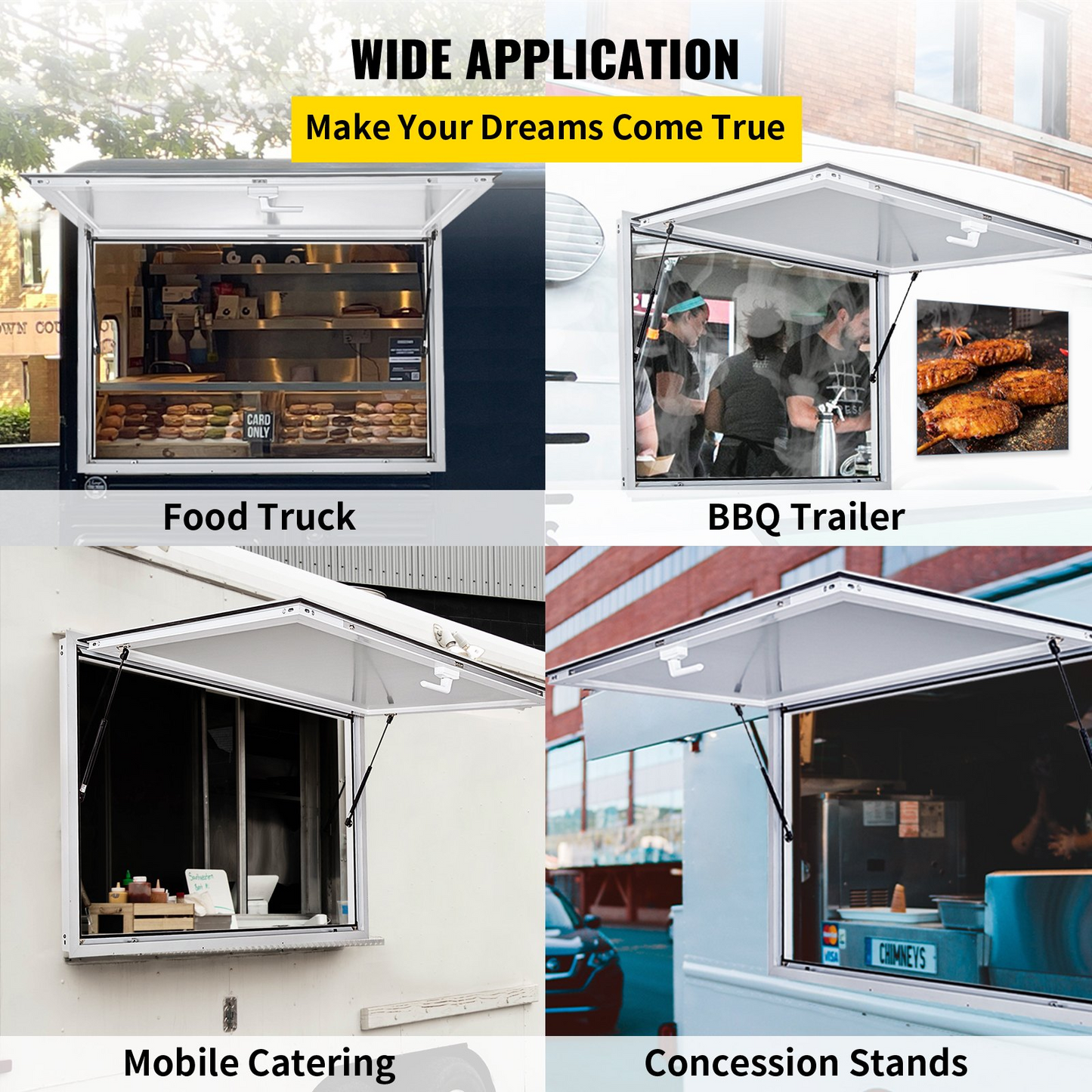 VEVOR Concession Window 60 x 36 Inch, Concession Stand Serving Window Door with Double-Point Fork Lock, Concession Awning Door Up to 85 degrees for Food Trucks, Glass Not Included