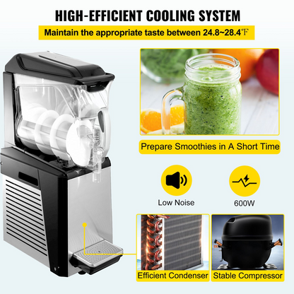 VEVOR 110V Slushy Machine 10L  Frozen Drink Maker 600W Automatic Clean Day and Night Modes for Supermarkets Cafes Restaurants Snack Bars Commercial Use