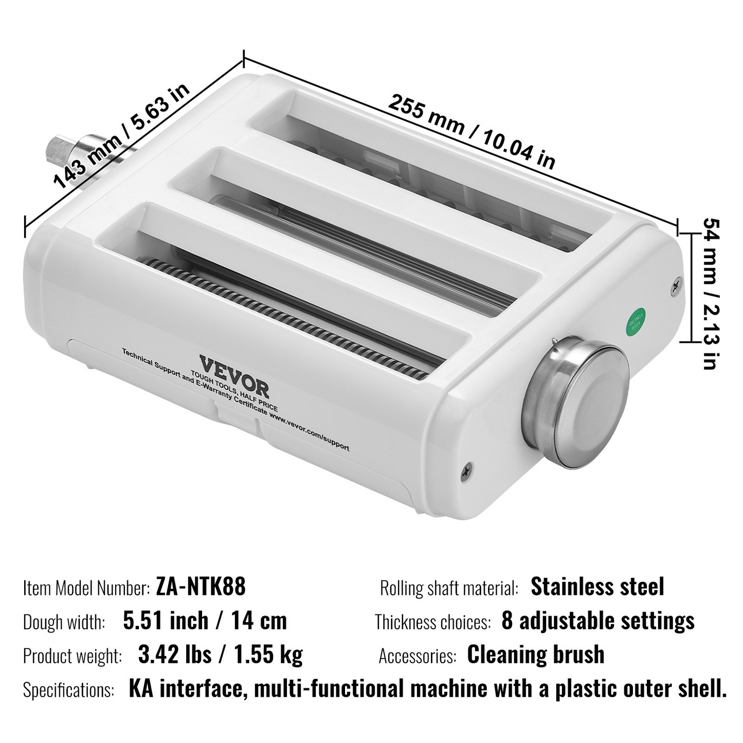 VEVOR Pasta Attachment for KitchenAid Stand Mixer, 3-IN-1 Stainless Steel Pasta Roller Cutter Set Including Pasta Sheet Roller, Spaghetti and Fettuccine Cutter, 8 Adjustable Thickness Knob Pasta Maker