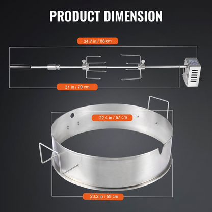 VEVOR BBQ Rotisserie Ring Kit for 22" Kettle Charcoal Grills Stainless Steel