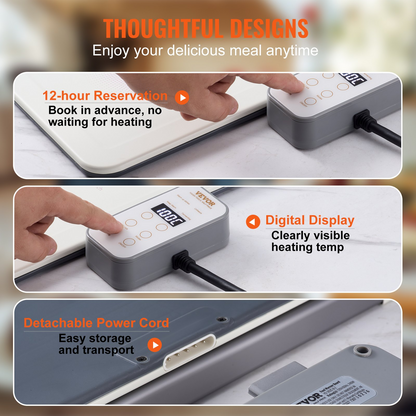 VEVOR Electric Warming Tray, 18.9" x 10.2" Portable Cold Rolled Sheet Heating Tray with Temperature Control (35-100℃), Perfect for Catering, House, Parties, Events, Entertaining and Holiday, White