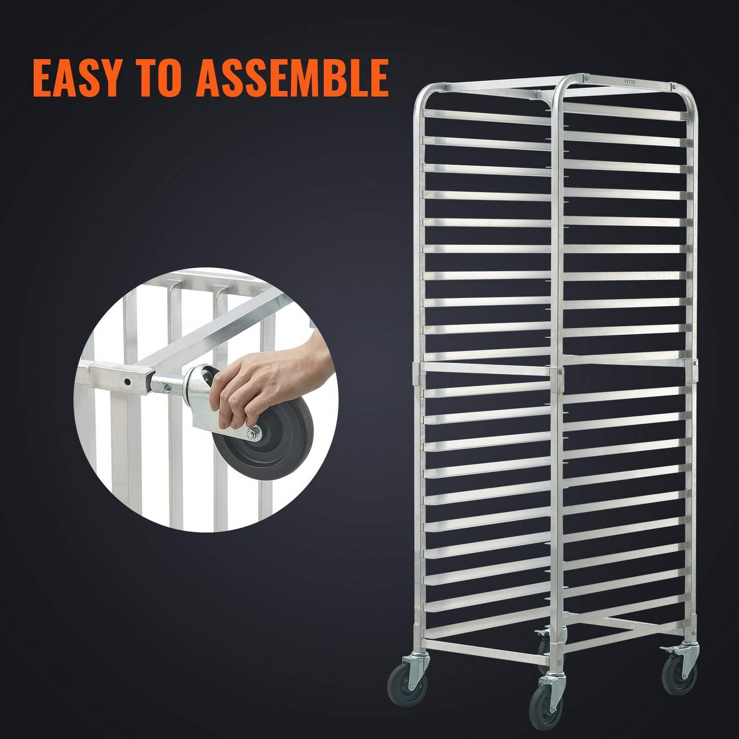 VEVOR Bun Pan Rack, 20-Tier Commercial Bakery Racks with Brake Wheels, Aluminum Racking Trolley Storage for Half & Full Sheet, Speed Rack For Kitchen Home, Bread Baking Equipment, 26"L x 20.4"W x 70"H