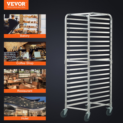 VEVOR Bun Pan Rack, 20-Tier Commercial Bakery Racks with Brake Wheels, Aluminum Racking Trolley Storage for Half & Full Sheet, Speed Rack For Kitchen Home, Bread Baking Equipment, 26"L x 20.4"W x 70"H