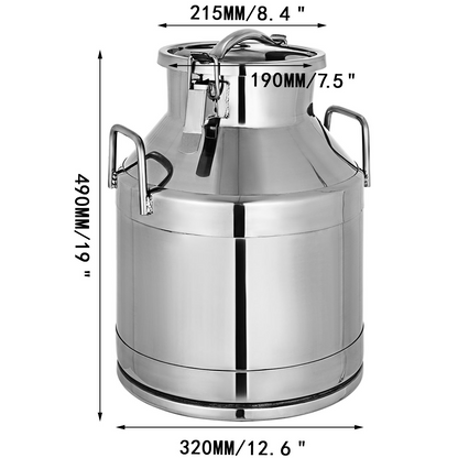 VEVOR 304 Stainless Steel Milk Can 20 Liter Milk Bucket Wine Pail Bucket 5.25 Gallon Milk Can Tote Jug with Sealed Lid Heavy Duty for Milk and Wine Liquid Storage