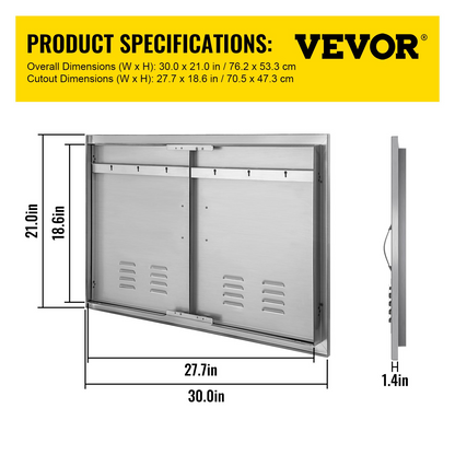 VEVOR 30W x 21H Inch Double Door with Vents BBQ Access Door Stainless Steel Outdoor Kitchen Doors for BBQ Island