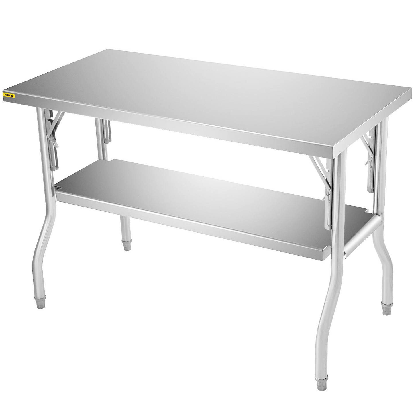 VEVOR Commercial Worktable Workstation 48x30 Inch Folding Commercial Prep Table, Double-Shelf Stainless Steel Folding Table, Kitchen Work Table with 772 lbs Load Silver Stainless Steel Kitchen Island