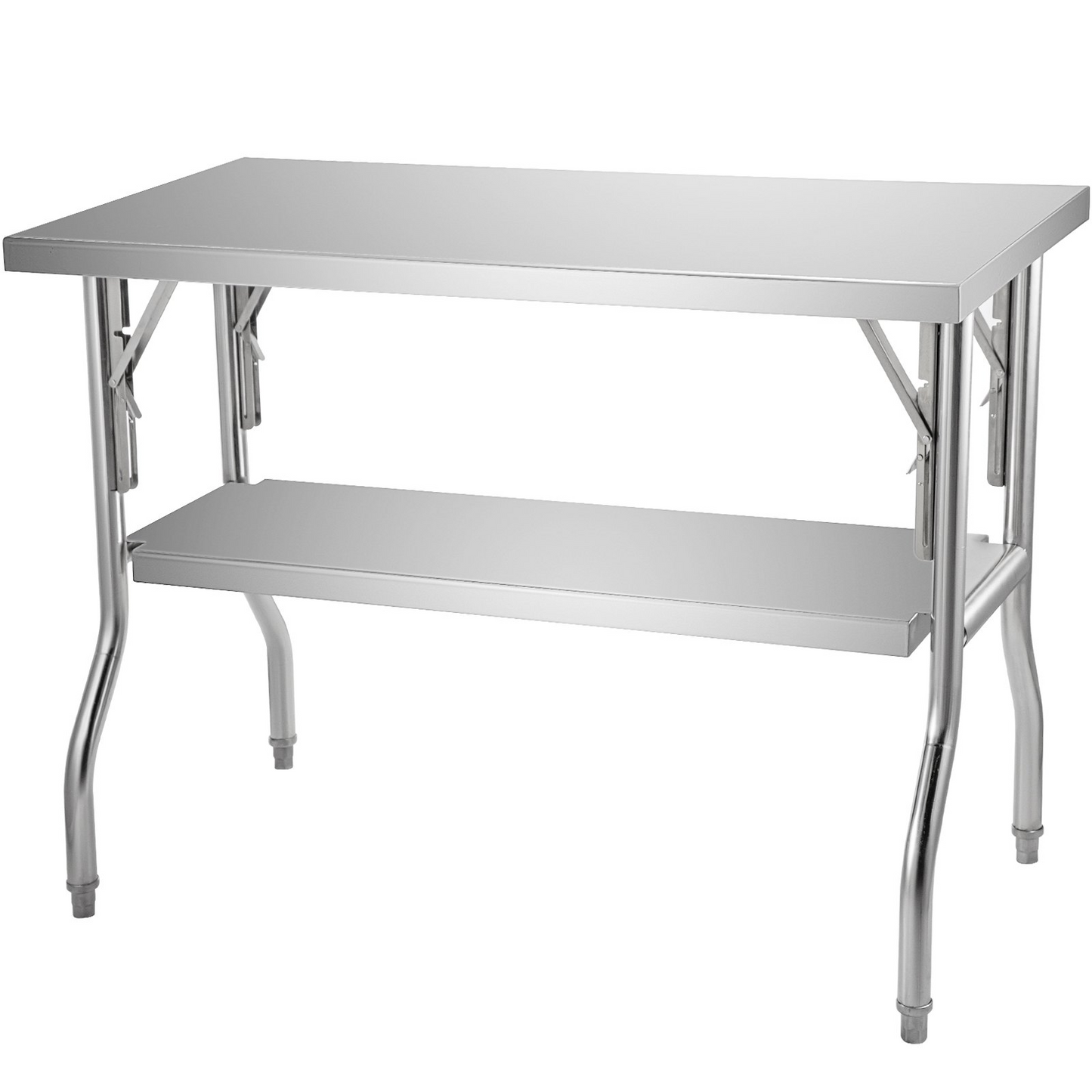 VEVOR Commercial Worktable Workstation 48x30 Inch Folding Commercial Prep Table, Double-Shelf Stainless Steel Folding Table, Kitchen Work Table with 772 lbs Load Silver Stainless Steel Kitchen Island