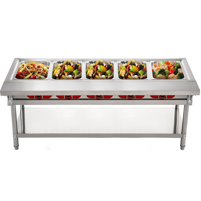 VEVOR Commercial Electric Food Warmer 5 Pot Steam Table Food Warmer 18 Quart/Pan with Lids with 7 Inch Cutting Board Food Grade Stainless Steel Steam Table Serving Counter 220V 3750W for Restaurant