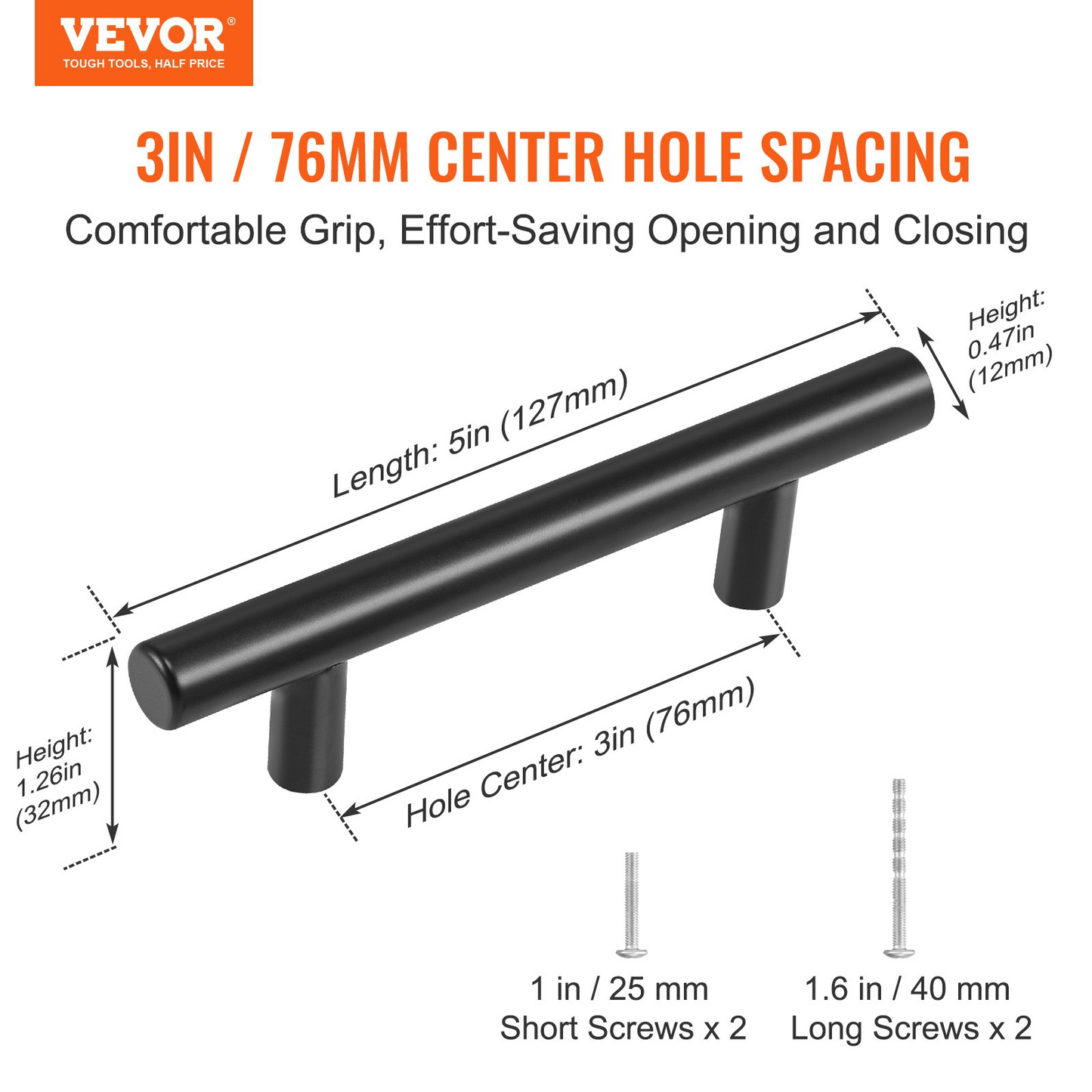 VEVOR 30 Pack Cabinet Pulls, 3in / 76mm Center to Center Slim Kitchen Cabinet Drawer, Stainless Steel Modern Kitchen Cupboard Door Handles for Kitchen Bathroom Bar Hardware Matte Black