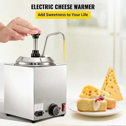 VEVOR Cheese Dispenser with Pump, 2.6Qt Capacity Nacho Cheese Warmer with Pump, 650W Hot Fudge Warmer, Stainless Steel Hot Cheese Dispenser for Hot Fudge Cheese Caramel