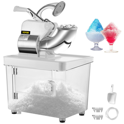 VEVOR 110V Commercial Ice Crusher 440LBS/H, ETL Approved 300W Electric Snow Cone Machine with Dual Blades, Stainless Steel Shaved Ice Machine with Safety On/Off Switch for Family, Restaurants, Bars