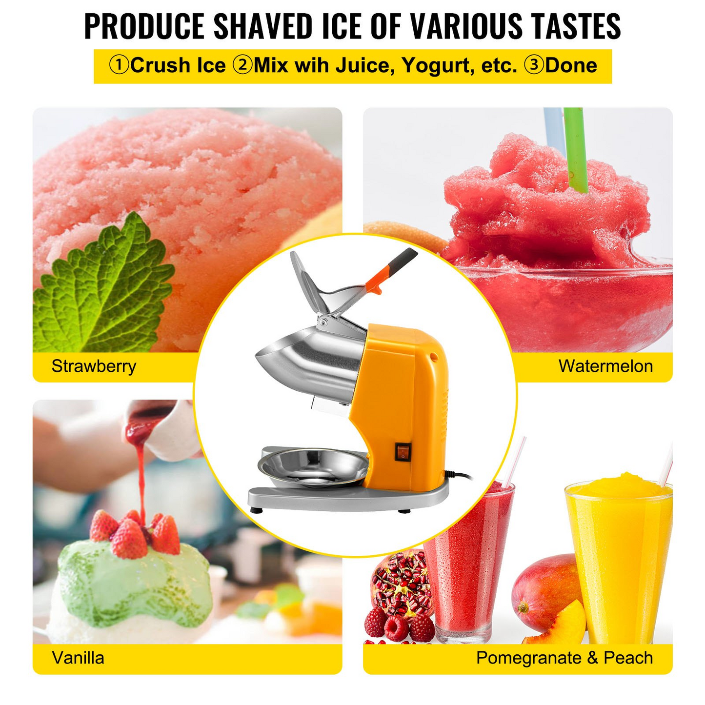 VEVOR 110V Electric Ice Shaver Crusher,300W 1450 RPM Snow Cone Maker Machine with Dual Stainless Steel Blades 210LB/H, Shaved Ice Machine with Ice Plate & Additional Blade for Home and Commercial Use