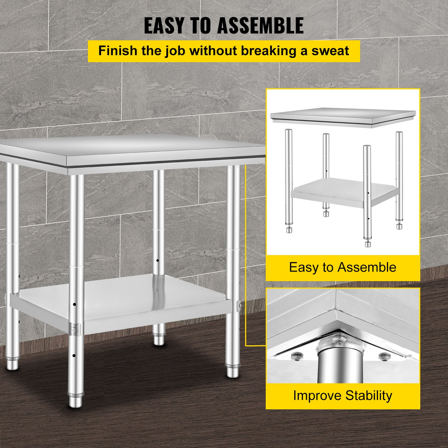 VEVOR Commercial Worktable & Workstation 24 x 30 x 32 Inch Stainless Steel Work Table Heavy Duty Commercial Food Prep Work Table for Home, Kitchen, Restaurant Metal Prep Table with Adjustable Feet