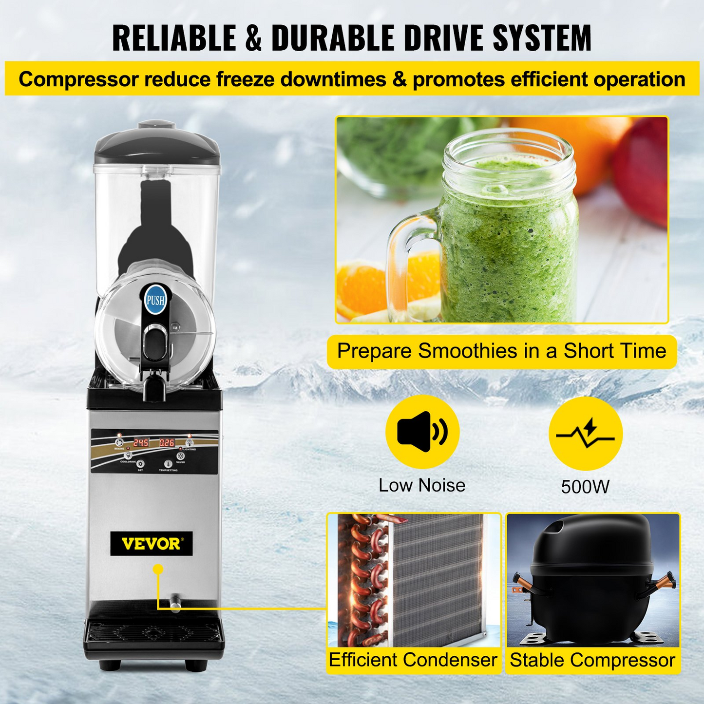 VEVOR Commercial Margarita Machine, 1Tank 15L Commercial Slushy Machine, Stainless Steel Smoothie Frozen Drink Maker, 500W 110V for Supermarkets Cafes Restaurants Bars Home Use