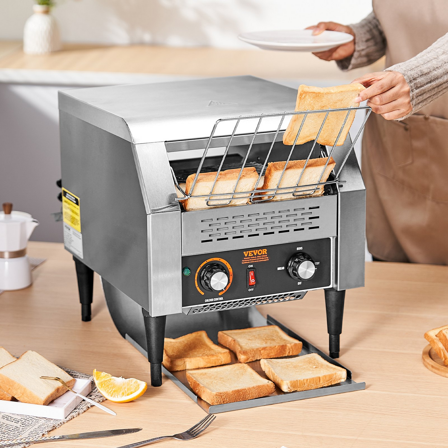 VEVOR Commercial Conveyor Toaster, 300 Slices/Hour Conveyor Belt Toaster, Heavy Duty Stainless Steel Commercial Toaster Oven, Electric  Restaurant Commercial Toaster for Toast Bun, Bagel, Bread