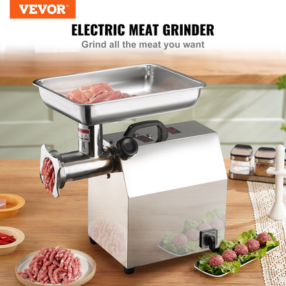 VEVOR Electric Meat Grinder, 8.3 Lb/Min, 650W（3800W MAX) Industrial Meat Mincer with 2 Blade, 3 Grinding Plates, Sausage Kit 304 Stainless Steel Commercial Meat Grinder, ETL Listed