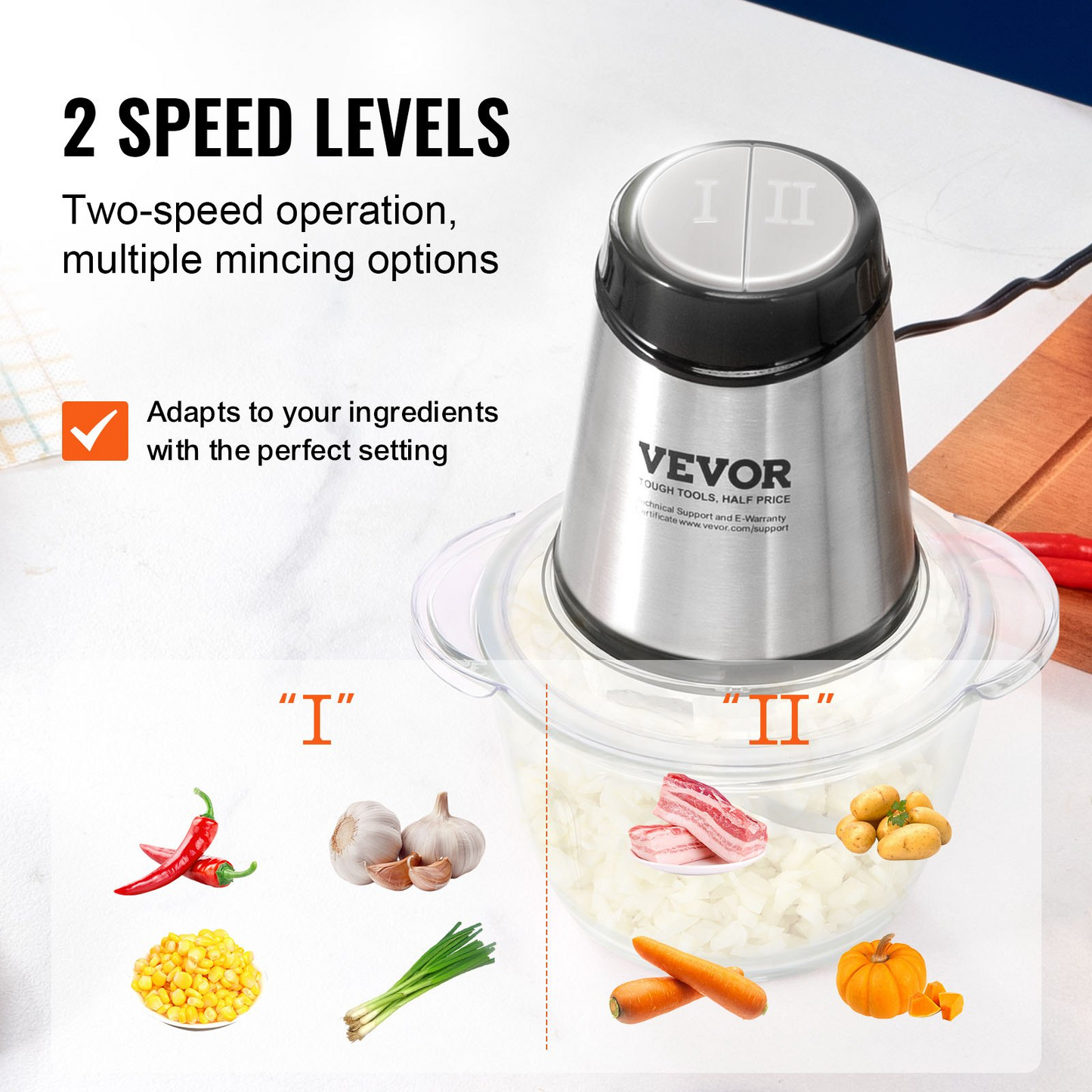 VEVOR Food Processor, Electric Meat Grinder with 4 Stainless Steel Blades, 400W Electric Food Chopper, 5 Cup Glass Bowl, 2 Speeds Food Grinder for Baby Food, Meat, Onion, Vegetables