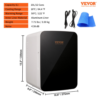 Vevor Mini Fridge for Bedroom, 10 Liter/12 Can Portable Fridges, Luxury Small Beverage Refrigerator for Skincare Food Breast Milk Chill, AC/DC Cooler Warmer for Office Dorm Car, Black