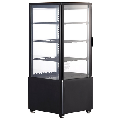 VEVOR Refrigerated Display Case, 3 Cu.Ft./85L Countertop Pastry Display Case, 3-Tier Commercial Display Refrigerator with LED Lighting, TURBO Cooling, Frost-Free Air-Cooling, Locked Door for Bakery