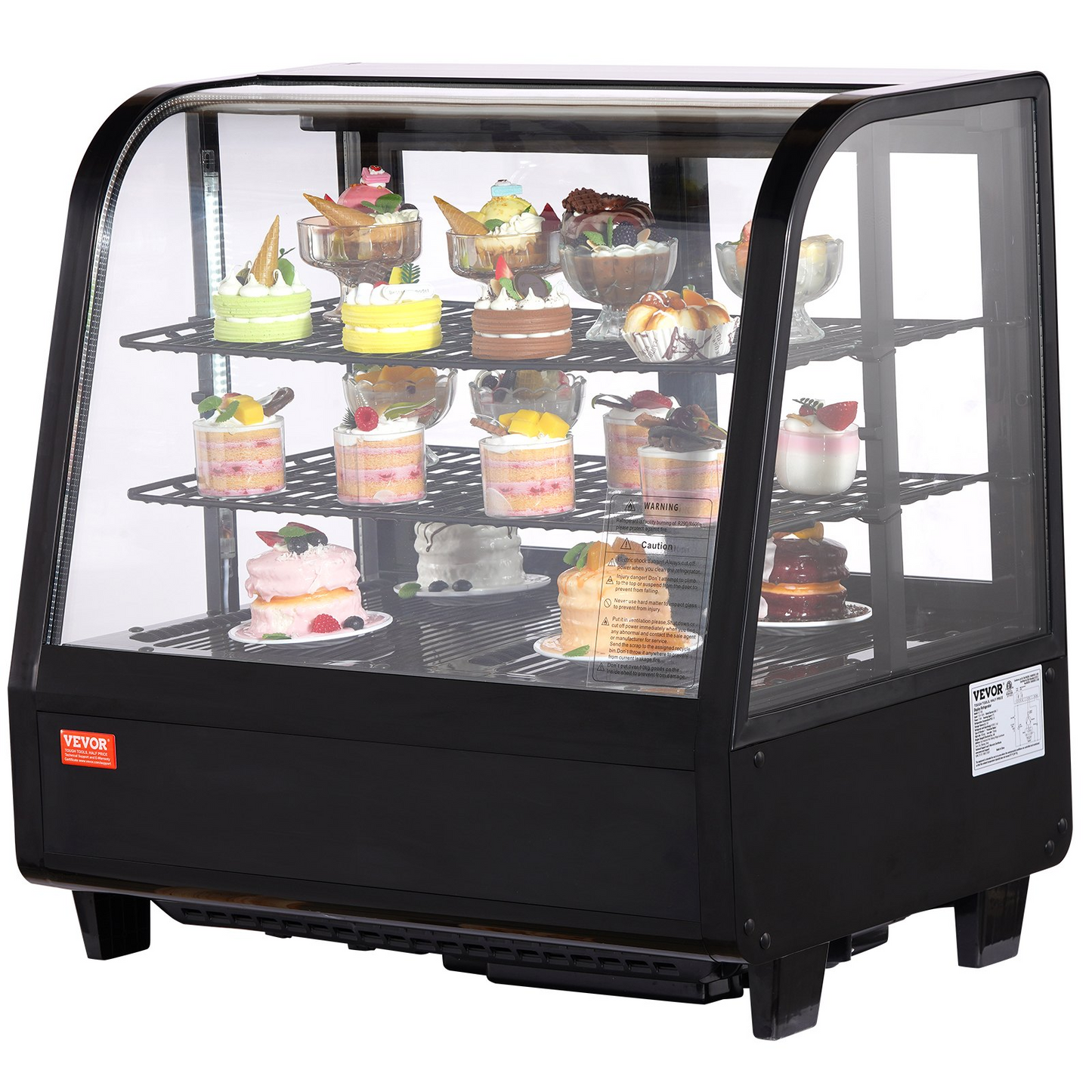 VEVOR Refrigerated Display Case, 3.5 Cu.Ft./100L, 2-Tier, Countertop Pastry Display Case Commercial Display Refrigerator with LED Lighting, TURBO Cooling, Frost-Free Air-Cooling, Rear Sliding Door