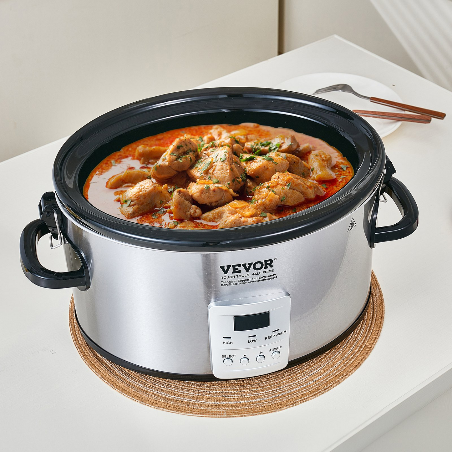 VEVOR Slow Cooker, 7QT 280W Electric Slow Cooker Pot with 3-Level Heat Settings, Digital Slow Cookers with Locking Lid, 20 Hours Max Timer, Ceramic Inner Pot for Commercial/Home Use