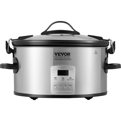 VEVOR Slow Cooker, 7QT 280W Electric Slow Cooker Pot with 3-Level Heat Settings, Digital Slow Cookers with Locking Lid, 20 Hours Max Timer, Ceramic Inner Pot for Commercial/Home Use