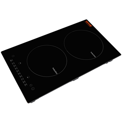 VEVOR Electric Cooktop, 2 Burners, 12'' Induction Stove Top, Built-in Magnetic Cooktop 1800W, 9 Heating Level Multifunctional Burner, LED Touch Screen w/ Child Lock & Over-Temperature Protection