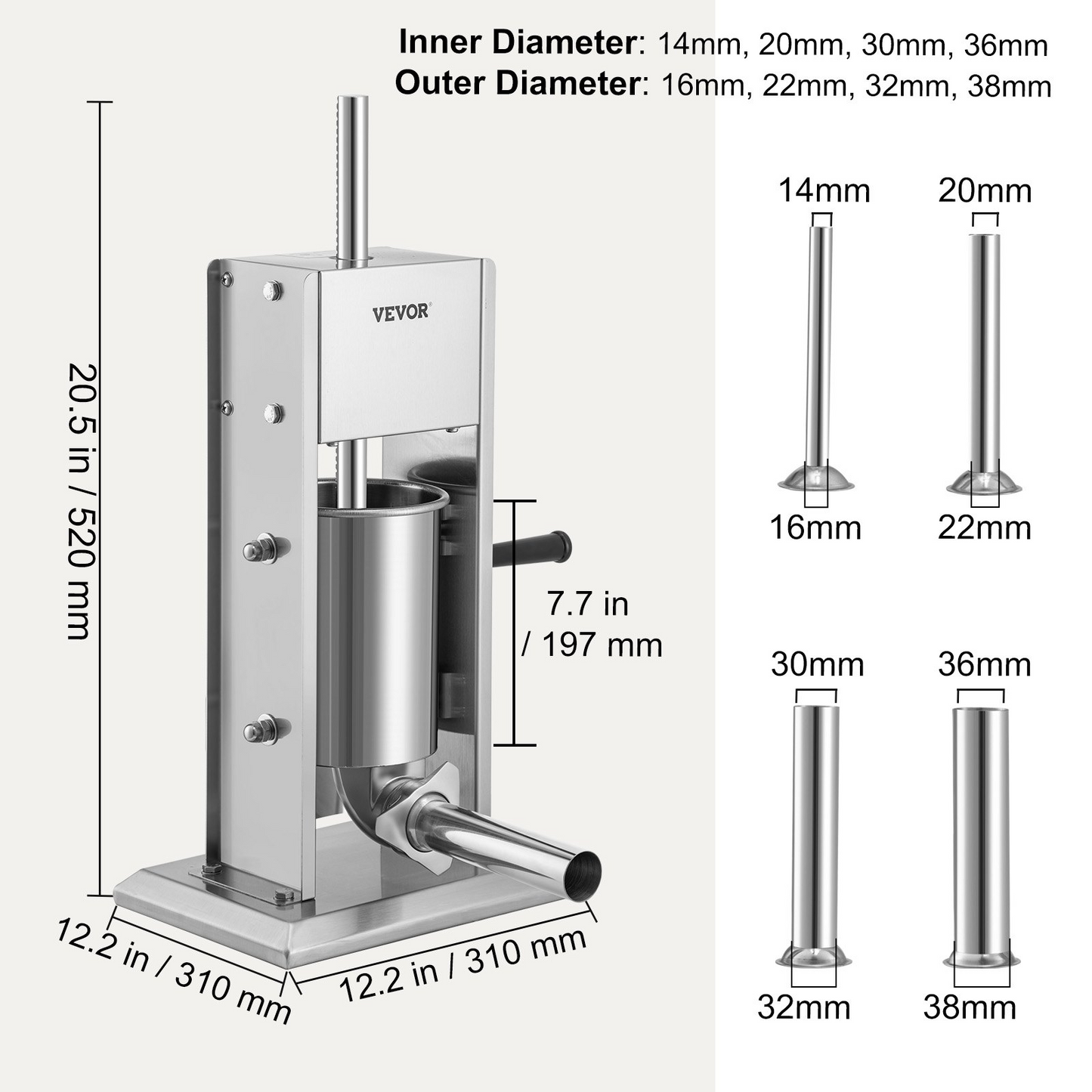 VEVOR Sausage Stuffer 7LBS/3L Capacity Homemade Sausage Maker Stainless Steel