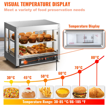 VEVOR 2-Tier Commercial Food Warmer Countertop Pizza Cabinet with Water Tray