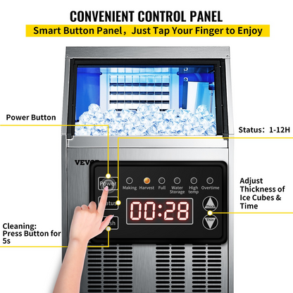 VEVOR 110V Commercial Ice Maker Machine 70LBS/24H with 24LBS Bin, Stainless Steel Automatic Operation Under Counter Ice Machine for Home Bar, Include Water Filter, Scoop, Connection Hose