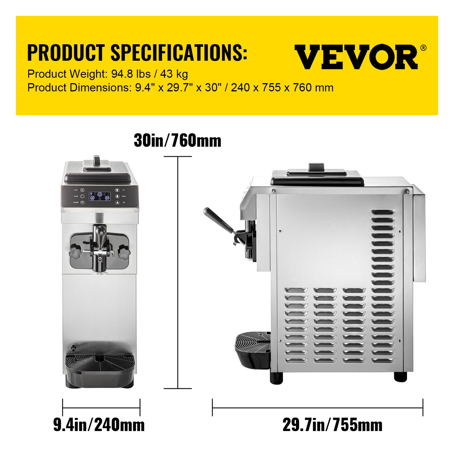 VEVOR Commercial Soft Ice Cream Machine, 13L/H (3.4Gal/H) Ice Cream Machine, Single-Flavor Gelato Machine Commercial w/Pre-Cooling, 1200W Countertop Yogurt Maker Machine w/LED Intelligent Panel