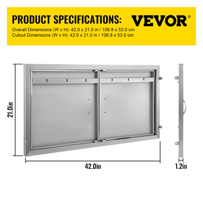 VEVOR BBQ Access Door 42W X 21H Inch, Double BBQ Door Stainless Steel, Outdoor Kitchen Doors for Commercial BBQ Island, Grilling Station, Outside Cabinet