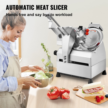 VEVOR Automatic Meat Slicer, 540W Deli Slicer, 2 PCS 10" Stainless Steel Removable Blade, 0-15mm Adjustable Thickness, Child Lock Protection, Food Slicer Machine for Meat Cheese Bread for Home Use