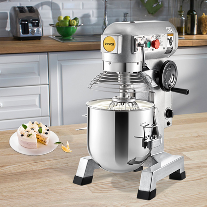 VEVOR Commercial Food Mixer, 10Qt Commercial Mixer with Timing Function, 450W Stainless Steel Bowl Heavy Duty Electric Food Mixer Commercial with 3 Speeds Adjustable 113/184/341 RPM, Dough Hook Whisk Beater Included, Perfect for Bakery Pizzeria