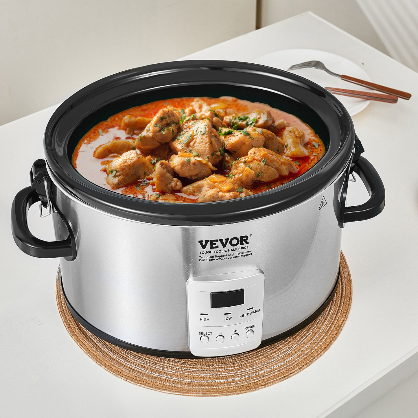 VEVOR Slow Cooker, 8QT 320W Electric Slow Cooker Pot with 3-Level Heat Settings Digital Slow Cookers with 20 Hours Max Timer, Locking Lid, Ceramic Inner Pot for Home/Commercial Use