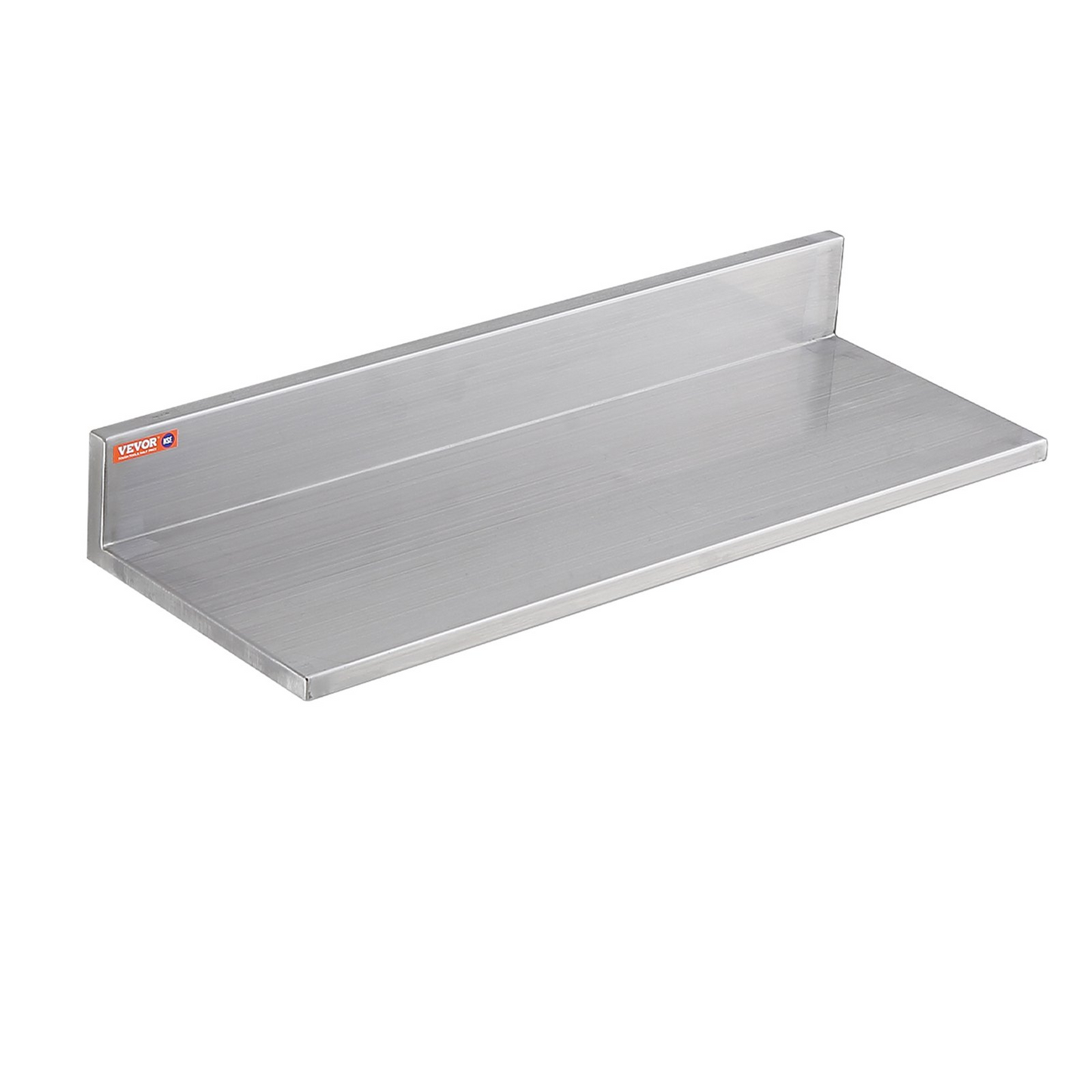 VEVOR 8.6" x 24" Stainless Steel Shelf, Wall Mounted Floating Shelving with Backsplash, 44 lbs Load Capacity Commercial Shelves, Heavy Duty Storage Rack for Restaurant, Kitchen, Bar, Home, and Hotel (2 Packs)