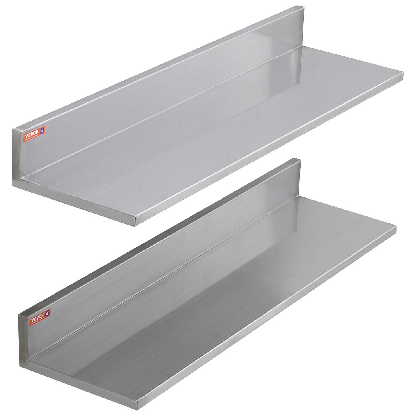 VEVOR 8.6" x 30" Stainless Steel Shelf, Wall Mounted Floating Shelving with Backsplash, 44 lbs Load Capacity Commercial Shelves, Heavy Duty Storage Rack for Restaurant, Kitchen, Bar, Home, and Hotel (2 Packs)