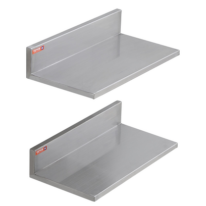 VEVOR 8.6" x 16" Stainless Steel Shelf, Wall Mounted Floating Shelving with Backsplash, 44 lbs Load Capacity Commercial Shelves, Heavy Duty Storage Rack for Restaurant, Kitchen, Bar, Home, and Hotel (2 Packs)