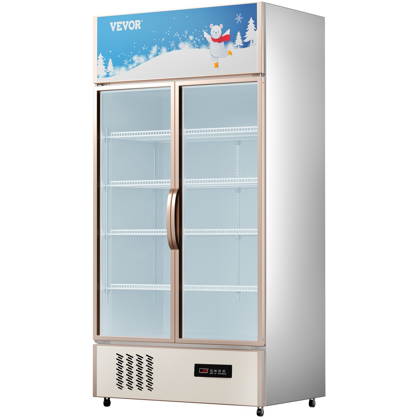 VEVOR Commercial Refrigerator,Display Fridge Upright Beverage Cooler, Glass Door with LED Light for Home, Store, Gym or Office, (23 cu.ft. Double Swing Door)