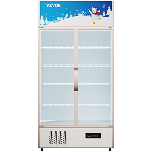 VEVOR Commercial Refrigerator,Display Fridge Upright Beverage Cooler, Glass Door with LED Light for Home, Store, Gym or Office, (23 cu.ft. Double Swing Door)