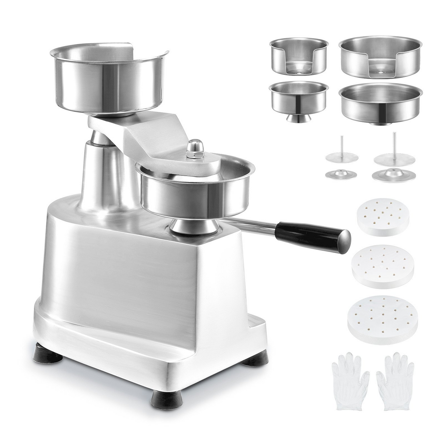 VEVOR Commercial Burger Patty Maker, Hamburger Beef Patty Maker with 3 Convertible Mold(4/5/6-inch), Heavy Duty Stainless Steel Burger Press Machine, Meat Forming Processor with 1500 Pcs Patty Papers