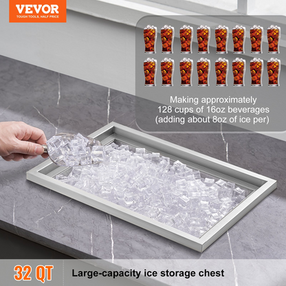 VEVOR Drop in Ice Chest, 20"L x 14"W x 12"H Stainless Steel Ice Cooler, Commercial Ice Bin with Cover, 40 qt Outdoor Kitchen Ice Bar, Drain-pipe and Drain Plug Included, for Cold Wine Beer