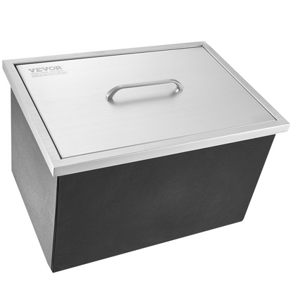 VEVOR Drop in Ice Chest, 20"L x 14"W x 12"H Stainless Steel Ice Cooler, Commercial Ice Bin with Cover, 40 qt Outdoor Kitchen Ice Bar, Drain-pipe and Drain Plug Included, for Cold Wine Beer