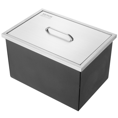 VEVOR Drop in Ice Chest, 20"L x 14"W x 12"H Stainless Steel Ice Cooler, Commercial Ice Bin with Cover, 40 qt Outdoor Kitchen Ice Bar, Drain-pipe and Drain Plug Included, for Cold Wine Beer