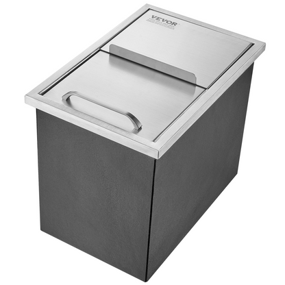 VEVOR Drop in Ice Chest, 18"L x 12"W x 14.5"H Stainless Steel Ice Cooler, Commercial Ice Bin with Sliding Cover, 40.9 qt Outdoor Kitchen Ice Bar, Drain-pipe and Drain Plug Included, for Cold Wine Beer