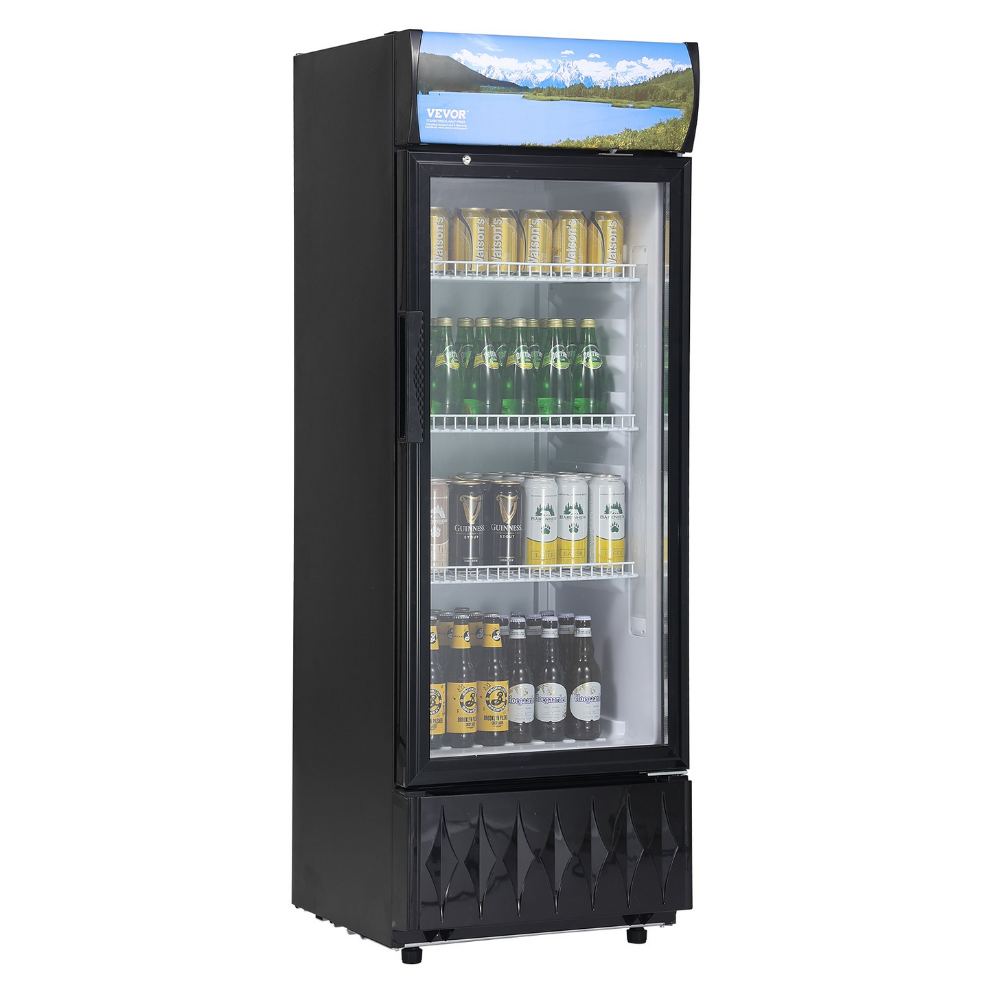 VEVOR Commercial Merchandiser Refrigerator, 6.8 Cu.Ft / 195L Beverage Refrigerator Cooler Merchandiser, Glass Door Display Refrigerator Upright Fridge with 3 Adjustable Shelves, Customizable Lightbox