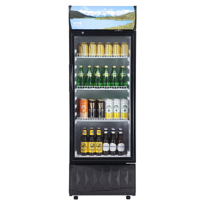 VEVOR Commercial Merchandiser Refrigerator, 6.8 Cu.Ft / 195L Beverage Refrigerator Cooler Merchandiser, Glass Door Display Refrigerator Upright Fridge with 3 Adjustable Shelves, Customizable Lightbox