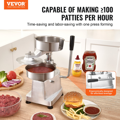 VEVOR Commercial Burger Patty Maker, 150mm/6inch Hamburger Beef Patty Maker, Heavy Duty Food-Grade Stainless Steel Bowl Burger Press Machine, Kitchen Meat Forming Processor with 1000 Pcs Patty Papers